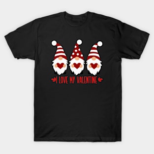 I Love My Valentine with Gnomes for Valentine's Day Couples T-Shirt